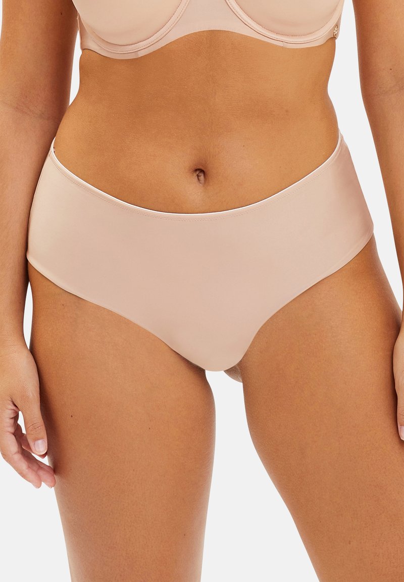 Slip bikini a vita alta in tessuto morbido. Presenta un design senza cuciture con una cintura larga per il massimo comfort. Senza motivi o dettagli visibili.