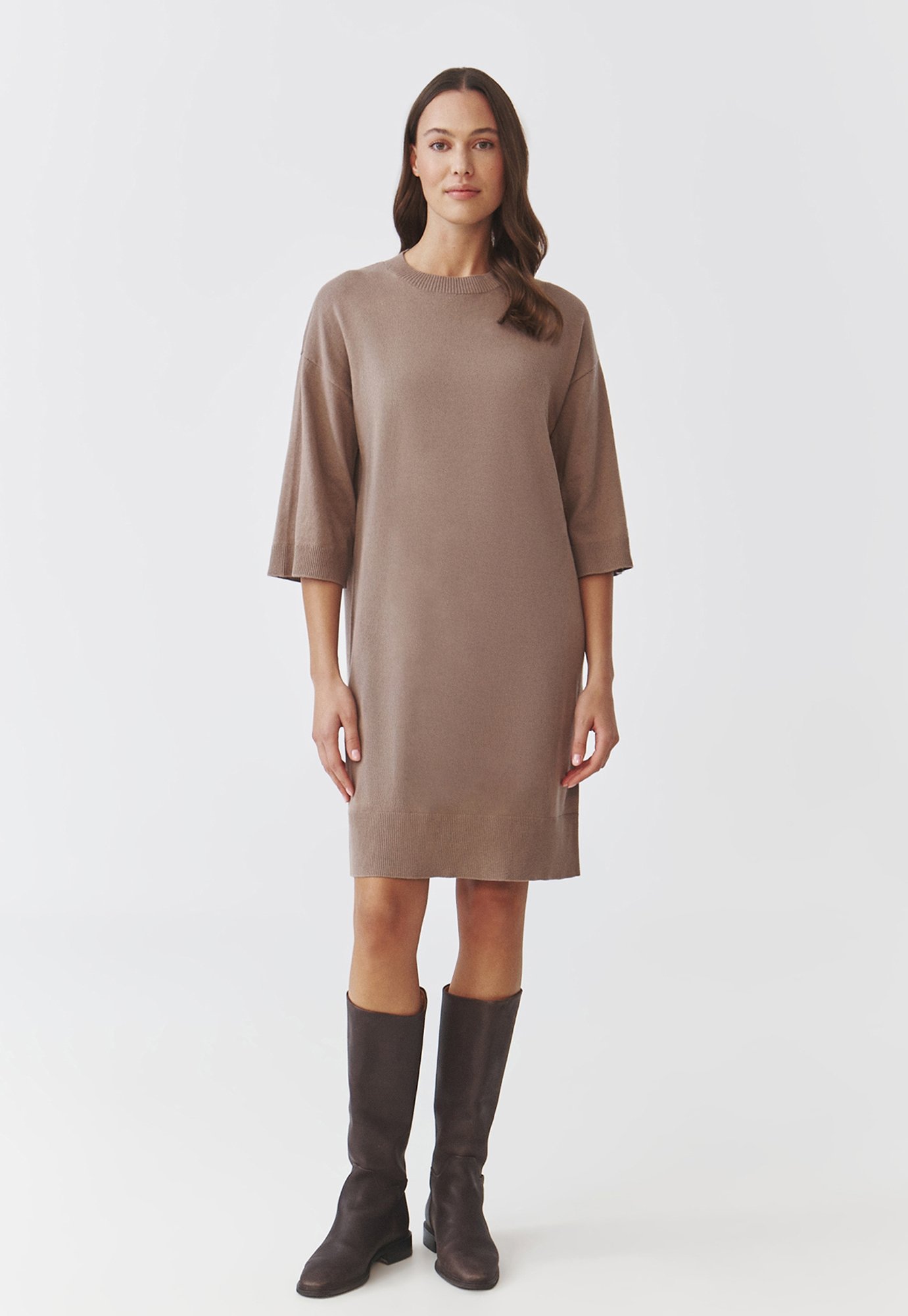 light brown jumper dress The Everette Modest Jumper Dress Fall Harvest / XS main image 0