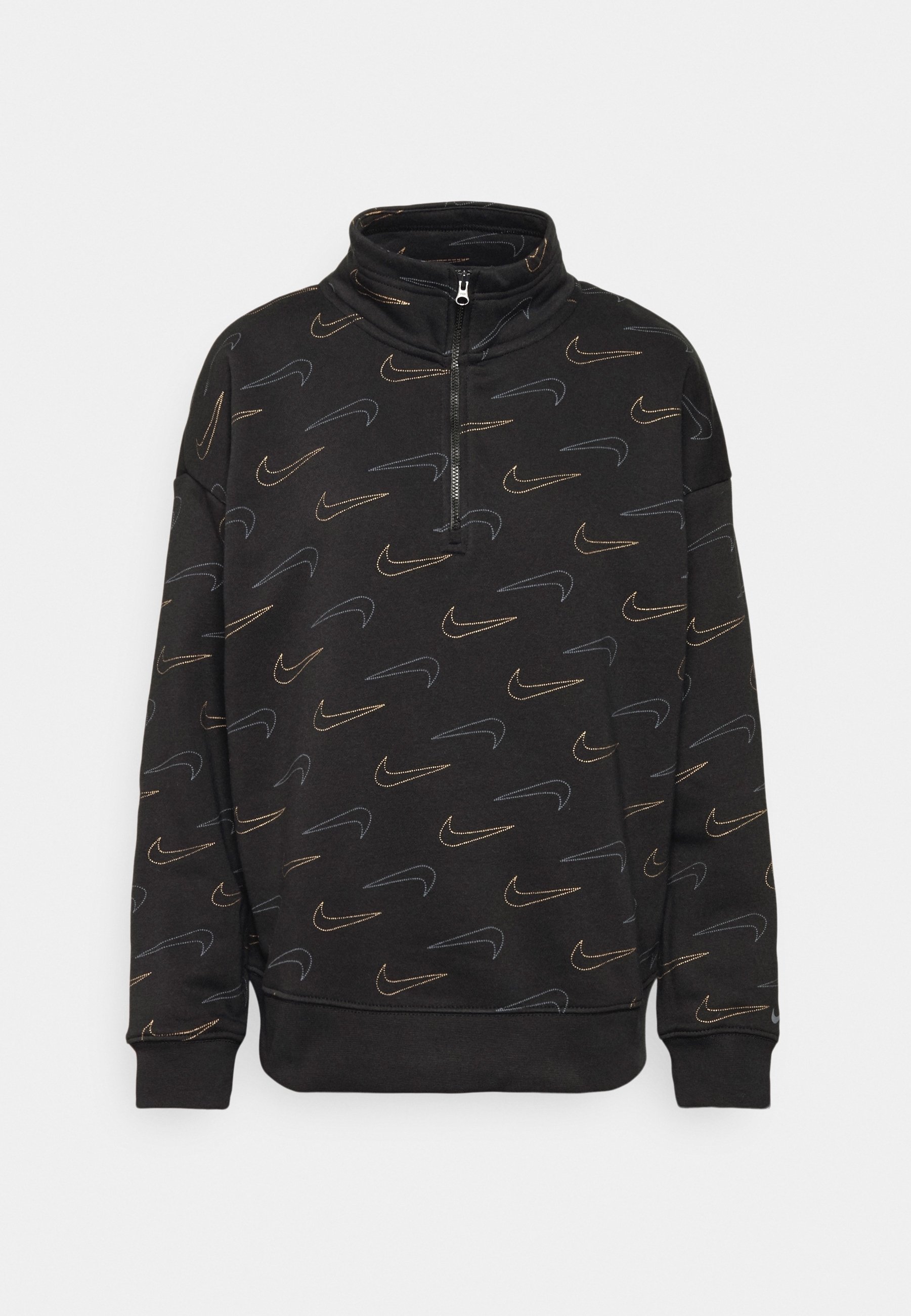 nike swoosh quarter zip funnel sweatshirt in black
