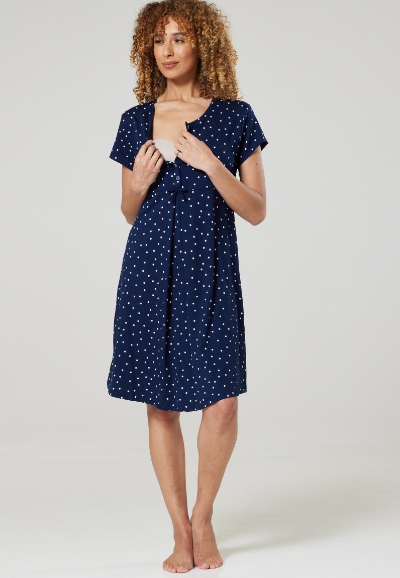 Happy Mama NURSING Nightie navy with small white dots/dark
