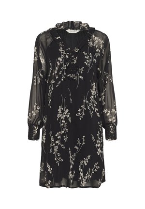 UrmaDR - Tričkové šaty - black fine leaf print