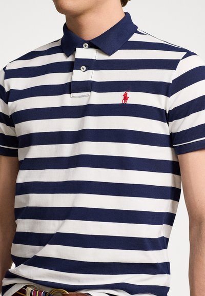 Polo Ralph Lauren CUSTOM SLIM FIT STRIPED MESH POLO SHIRT - Poloskjorter - deckwash white/newport navy
