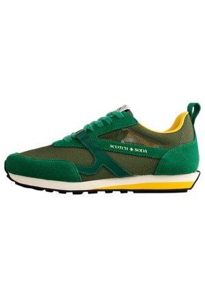 Zielono-żółty zamszowo-materiałowy sneaker z białą podeszwą, czarnym bieżnikiem i logo Scotch & Soda po boku.