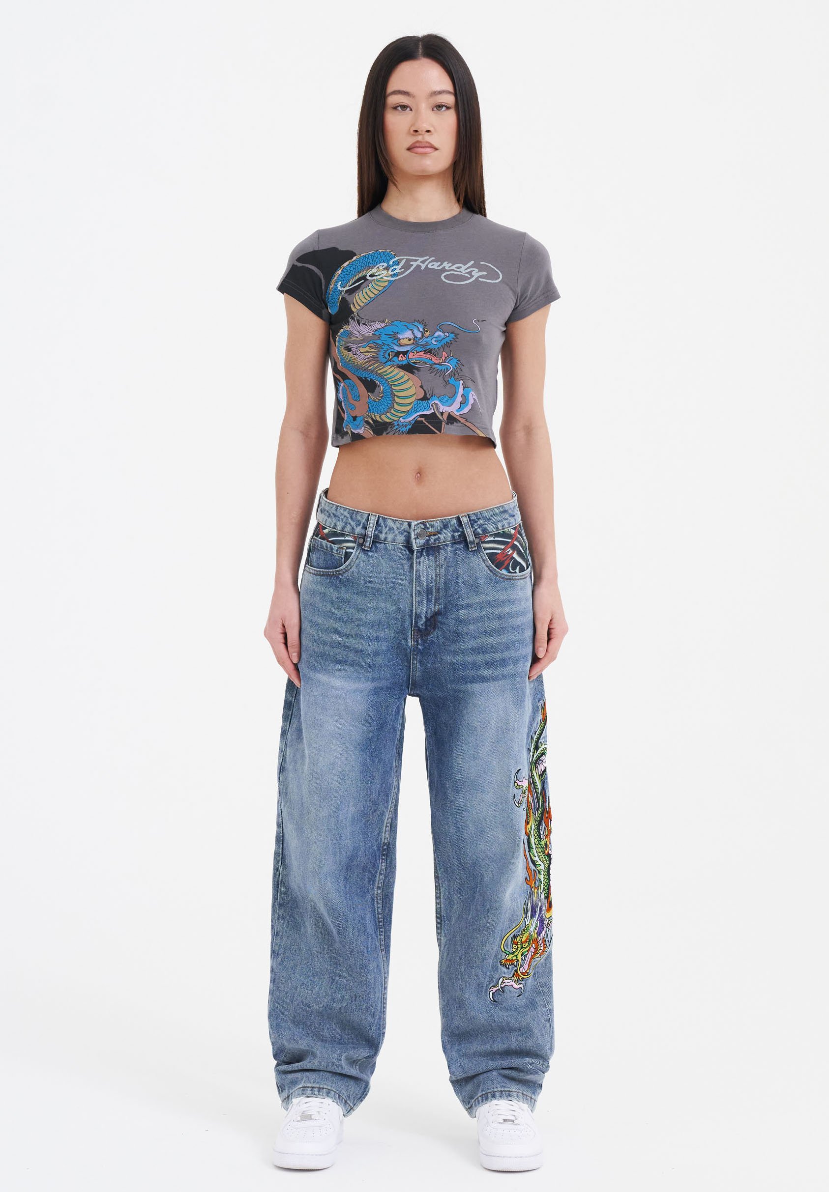 Ed Hardy CRAWLING DRAGON - Relaxed fit jeans - bleach/bleached