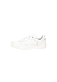 Weiße Sneaker aus strukturiertem Leder mit runder Zehenpartie und flachen Schnürsenkeln, subtilen Nähten und einer glatten Gummisohle.