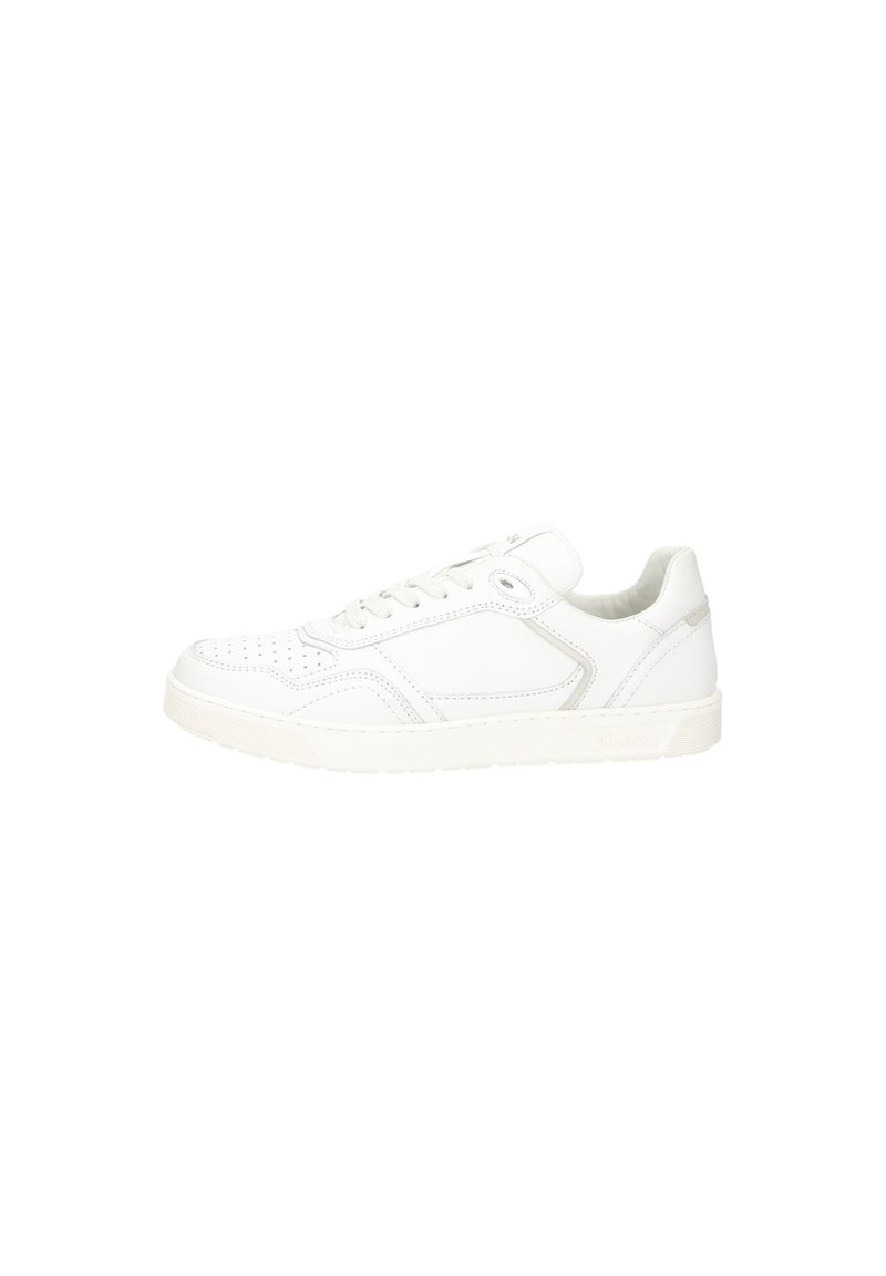 Weiße Sneaker aus strukturiertem Leder mit runder Zehenpartie und flachen Schnürsenkeln, subtilen Nähten und einer glatten Gummisohle.