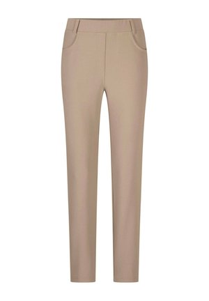 Beige broek met een slim fit, voorzien van twee voortassen, gladde stof en een platte tailleband voor een strakke silhouet.