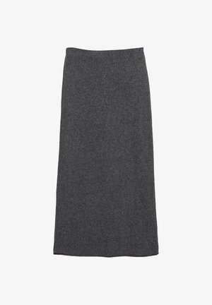 Jupe maxi en laine gris avec une coupe droite et une taille élastique, offrant une texture douce et une finition lisse. Pas de motifs ni d'accents visibles.