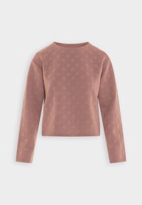 Long-sleeve top in dusty rose, featuring a textured pattern of raised dots, round neckline, and a relaxed fit. Smooth fabric.