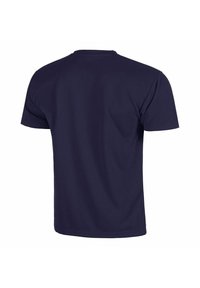 Navy blue short-sleeve t-shirt made of smooth fabric. Features a classic crew neck and a relaxed fit with a plain back design.