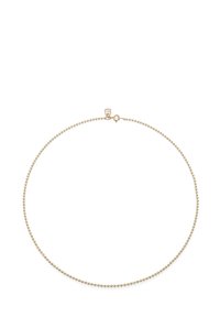 Collar de cuentas de oro con un diseño circular delicado, con cuentas espaciadas de manera uniforme y un cierre sencillo.