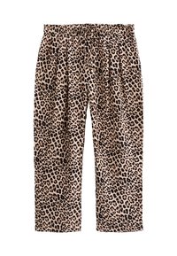 Luipaardprint broek met een elastische tailleband, met een ontspannen pasvorm, lichte stof en een mix van beige en zwarte tinten.