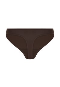 Panty marron sans couture fabriqué à partir d'un matériau doux avec une texture lisse. Caractéristiques d'un design classique, taille basse et couverture complète au dos.