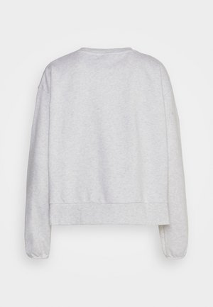 Felpa semplice grigio chiaro a maniche lunghe vista da dietro con scollo tondo e polsini e orlo a coste.