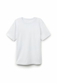 Hvid bomulds T-shirt med korte ærmer, rund halsudskæring og en glat tekstur. Ingen mønstre eller accenter. Standard pasform.