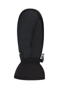 Schwarze Handschuhe mit einer Lederhandfläche und einem strukturierten Stoffoberteil. Elastischer Bund für einen sicheren Sitz. Schlichtes, funktionales Design ohne zusätzliche Akzente.