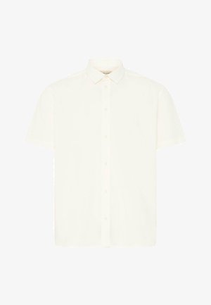 Košulja kratkih rukava s gumbima u bijeloj boji s klasičnim ovratnikom, prikazana na jednobojnoj pozadini.