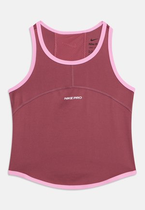 Bezrękawnik sportowy w kolorze bordo z jasnoróżowymi lamówkami i białym logo "NIKE PRO" na środku przodu.