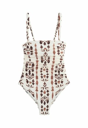 REGULAR FIT - GATHERED TUMMY CONTROL BANDEAU - Badedragt - brown/cream ikat