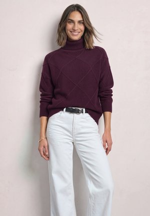 Street One, TURTLENECK SWEATER WITH MIXED TEXTURES - Pullover - berry maroon