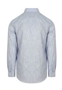 Langarmshirt in lichtblauw en wit ruitpatroon, met een standaard kraag en een gebogen zoom. Gemaakt van textuurstof met knoopmanchetten.