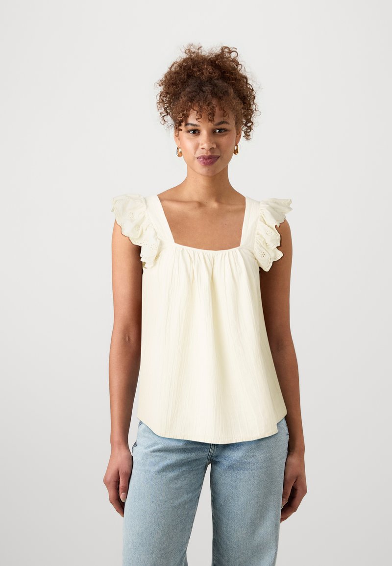 Vero Moda Tall VMPRIYA FRILL - Blus - birch/offwhite - Zalando.se