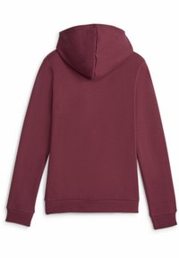 Sudadera burdeos con una textura suave, que presenta una gran capucha y puños y dobladillos acanalados. La vista trasera muestra un diseño liso y sin costuras.