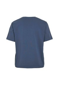 Camiseta de algodón azul oscuro con cuello redondo y mangas cortas. Presenta un corte holgado y aberturas laterales para mayor comodidad.