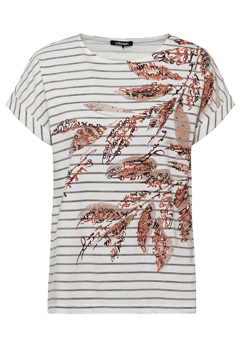 Damen T-Shirts | Olsen MIT STREIFENMUSTER UND BLÄTTERPRINT T-Shirt print offwhite - GB00327 Damen T-Shirts | Olsen MIT STREIFENMUSTER UND BLÄTTERPRINT T-Shirt print offwhite - GB00327
