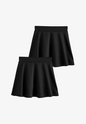 To sorte flagrende nederdele lavet af glat stof, med en bred elastisk talje og en søm, der skaber en let A-formet silhuet.