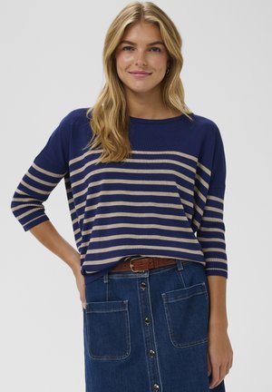 MILA R-NECK  - Svetrík - navy peony greige stripe