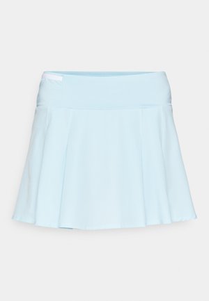 Fustă sport bleu deschis cu un design evazat, talie elastică și textură de țesătură netedă. Prezintă o buzunar ascuns integrat pe lateral.