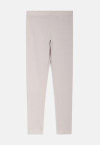 Jasnoróżowe legginsy wykonane z elastycznego materiału, z elastycznym pasem i gładkim, dopasowanym krojem dla wygody.