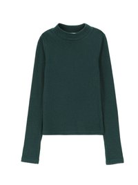 Prążkowany top z golfem w ciemnozielonym kolorze, z długimi rękawami i dopasowanym krojem. Wykonany z elastycznego materiału dla wygody.