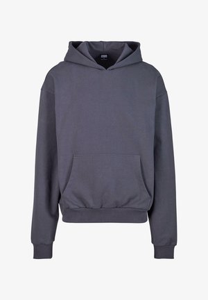 Kulkulgrå hoodie lavet af blød bomuldsblanding med en frontlomme, ribbede manchetter og hætte med snoretræk. Enkel, firkantet design.