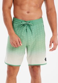 Groene zwemshorts met een ombre-effect, voorzien van een textuurpatroon, een elastische tailleband met trekkoord en zijzakken voor extra functie.