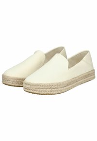 Witte canvas espadrilles met een geweven jute zool en slip-on ontwerp. Kenmerken een gladde textuur en minimalistische esthetiek.