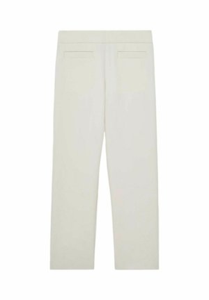 Off-white bukser med lige ben, en tætsiddende talje og to stiklommer bagpå, vist bagfra på en hvid baggrund.