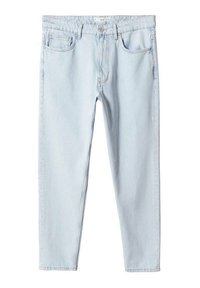 Světle modré džíny s úzkým střihem, pěti kapsami a zipovým zapínáním. Materiál má měkkou strukturu a jemné detaily vyblednutí.