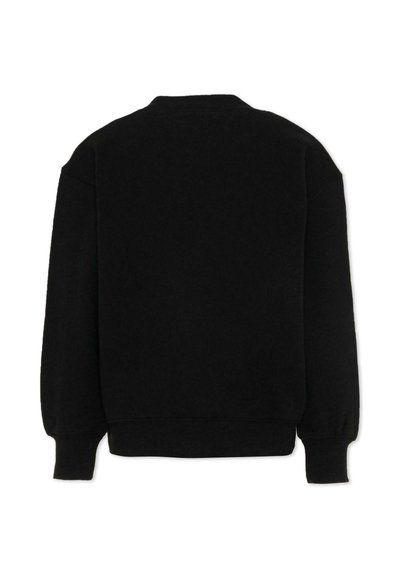 Sweat-shirt noir à manches longues avec col rond, poignets et ourlet côtelés, présenté de dos sur un fond blanc.