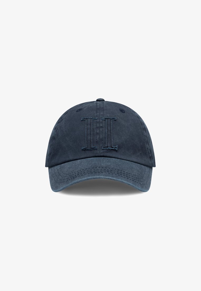 Navy blue baseball cap made of fabric; features an embroidered double "II" on the front, curved brim, and ventilation holes.