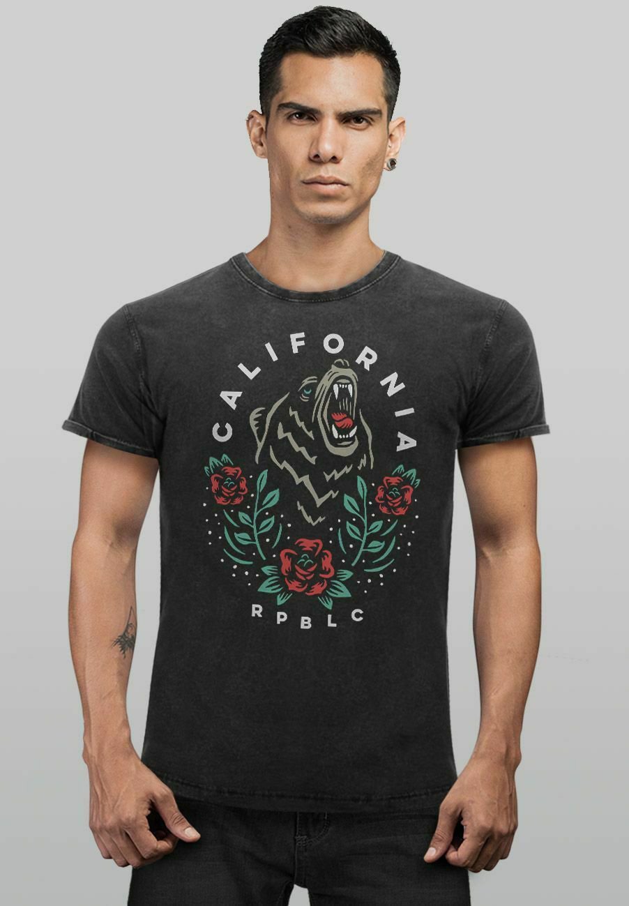 Neverless Herren T-Shirt 'Cocos Beach' – Vintage Look, Slim Fit, 100% Baumwolle