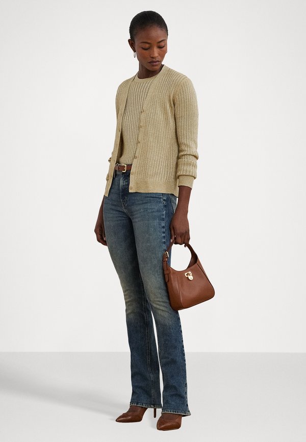 METALLIC LINEN BLEND RIB KNIT CARDIGAN - Cardigan - mineral gold3