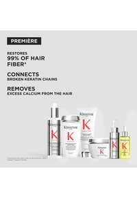 Kérastase Première hårvårdsset innehåller sex produkter i slimmad silver- och vit förpackning med fet röd text och olika typer av applikatorlock.