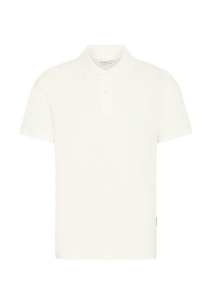 Wit poloshirt met korte mouwen, kraag en knoopsluiting met twee knopen, gepresenteerd op een effen witte achtergrond.