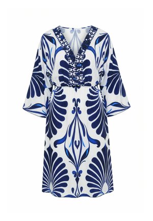 Ulla Popken, KLEID, ORNAMENTE, ZIERSTEINE, V-AUSSCHNITT, 3/4-ARM - Jurk - snow white