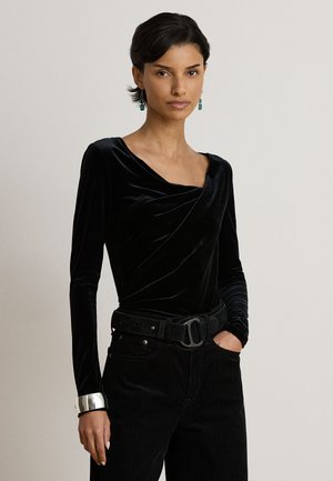 Lauren Ralph Lauren, PLEATED VELVET ASYMMETRICAL TOP - Блуза с дълги ръкави - black