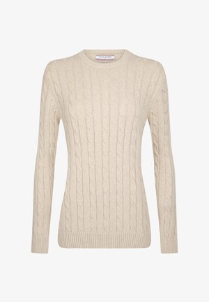 Beezist kootud kampsun, millel on ümmargune kaelus ja pikad varrukad. Omab soonikservasid ja -äärte, näidates tekstuurilist mustrit üle kogu pinna.