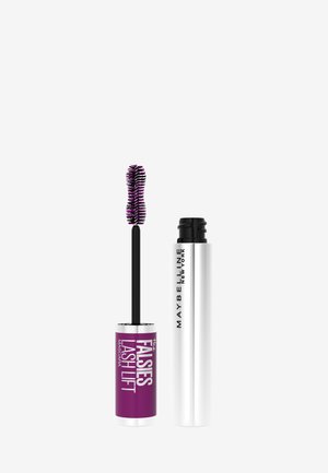 Le mascara Maybelline Falsies Lash Lift se présente dans un tube violet avec du texte blanc et une wand noire surmontée d'une brosse spiralée violette.