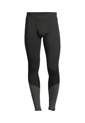 Black thermal leggings with a fitted design. Features a soft texture and contrasting gray panel at the lower legs. Elastic waistband included.